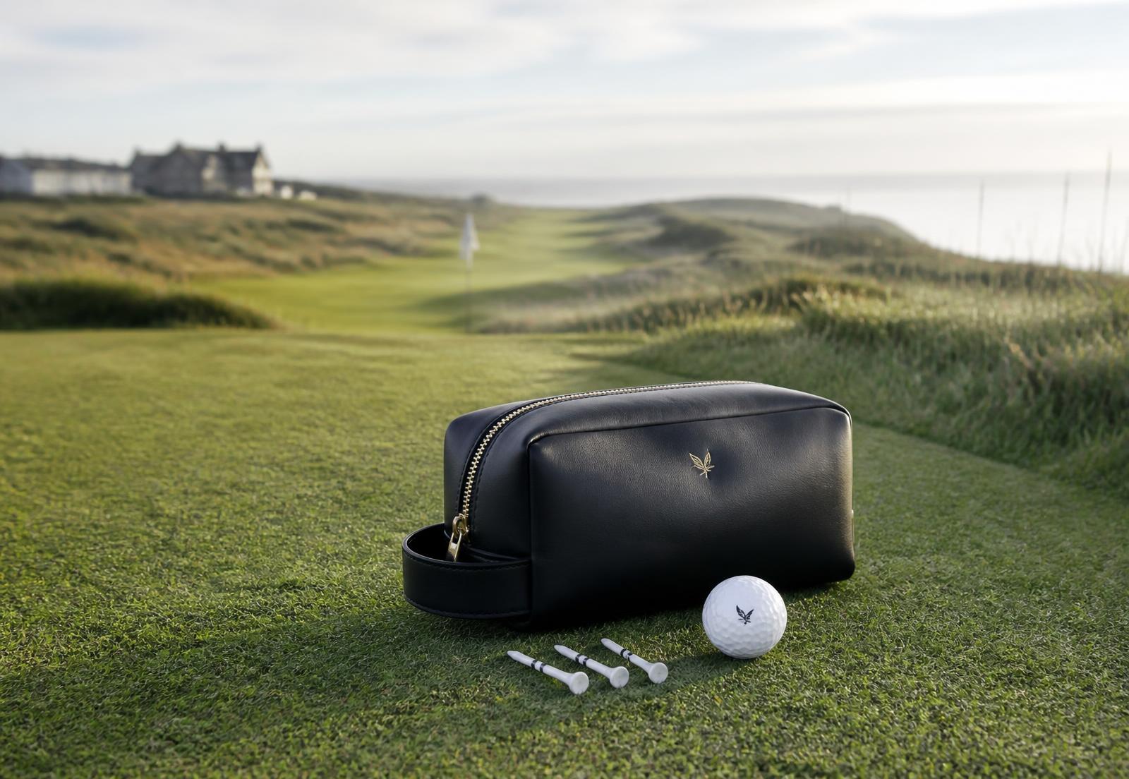 Premium golf accessories on a UK links fairway