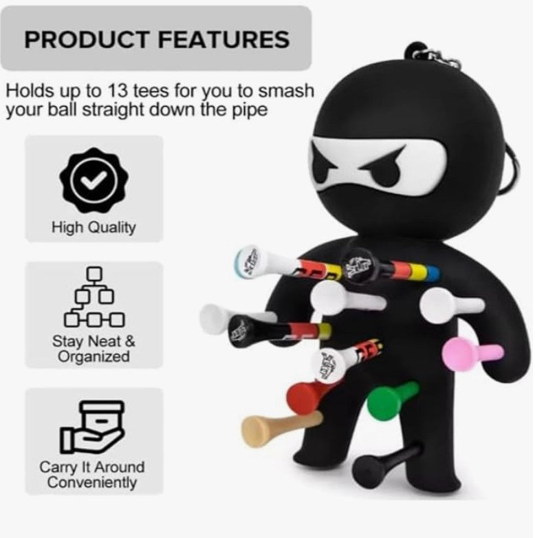 Ninja Golf Tee Holder | Holds 13 Tees | Built to Last | Golf Accessory | Golf Gift for Him or Her | Includes Gift Box (Black)