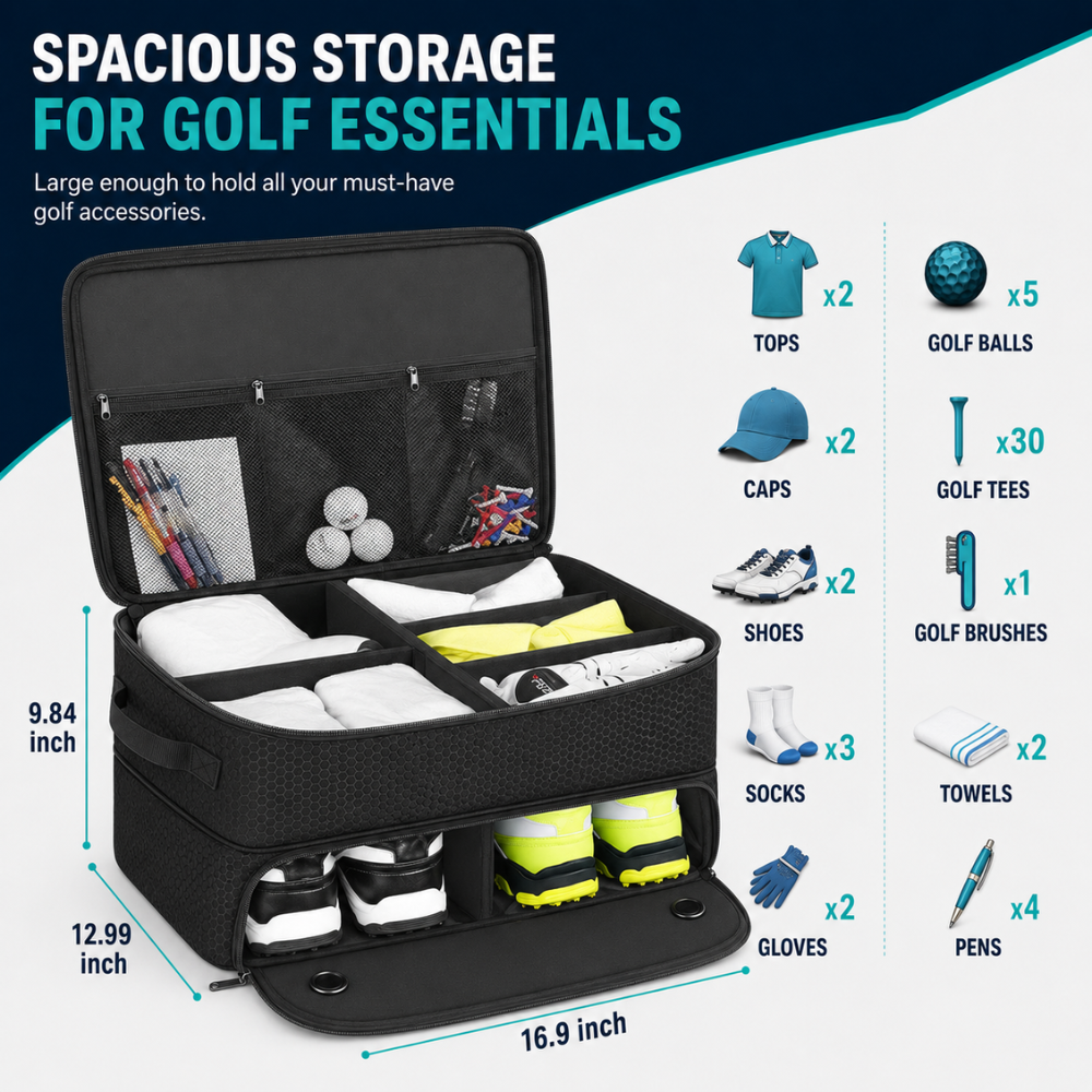 Golf Trunk Organiser, 2 Layers - Black
